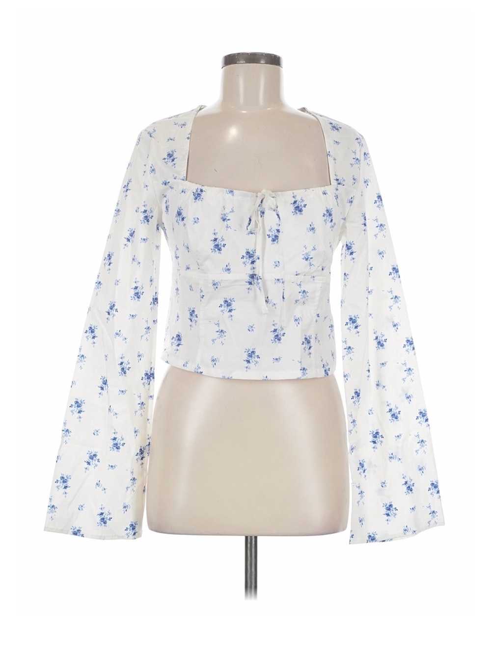 Wild Fable White Square-Neck Crop Top with Blue Floral Print
